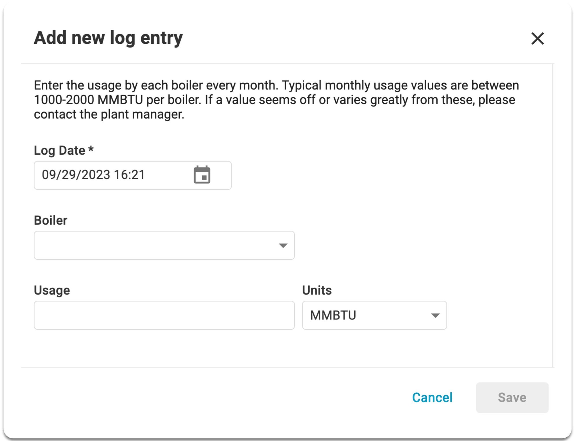 Add a new log entry to boiler log