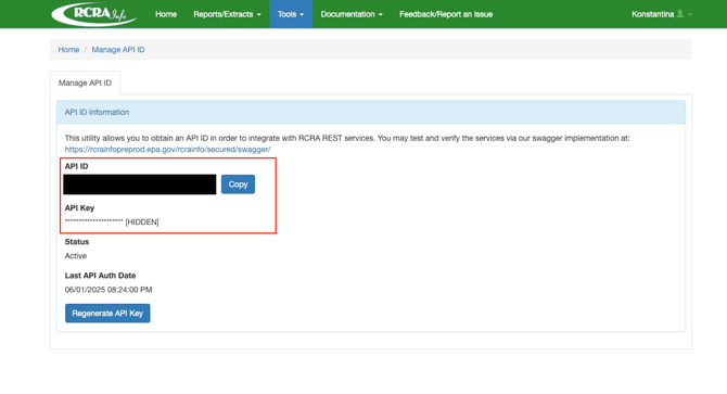 RCRAInfo API Key