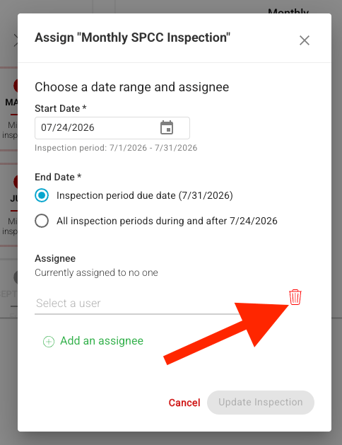 delete inspection assignee