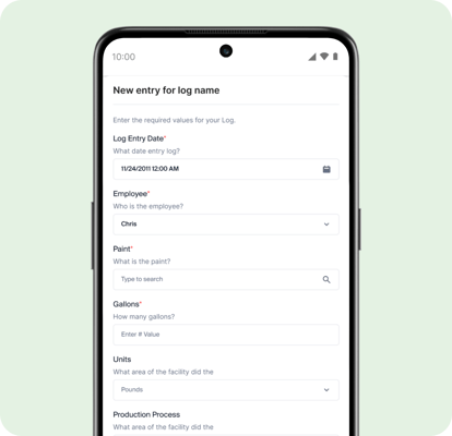 Screenshot of mobile app form for log data entry.