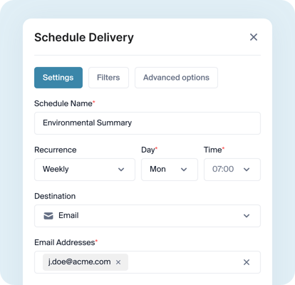 Screenshot showing how users can schedule the delivery of a dashboard to their email.